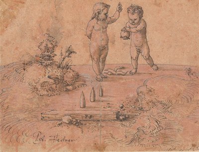 Duas crianças brincando com uma bola, 1500-1546. de Peter Flötner