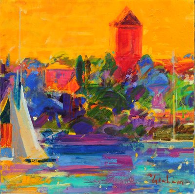Baía de Cannes, 2021 (óleo sobre tela) de Peter Graham (Contemporary)