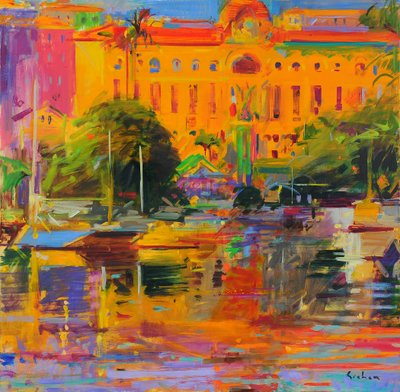 Riviera Reflections-Cannes, 2022 (óleo sobre tela) de Peter Graham (Contemporary)