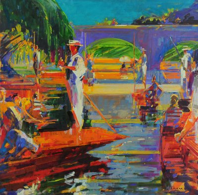 Barqueiros, Cambridge (óleo sobre tela) de Peter Graham