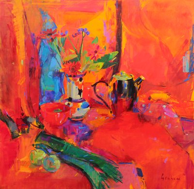 Natureza morta vermelha, 2021 (óleo sobre tela) de Peter Graham