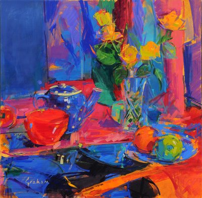 Rapsódia em azul , 2021 (óleo sobre tela) de Peter Graham