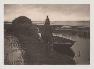 Habitante dos pântanos a caminho de cortar cama de caniços, de Vida e paisagem nos Norfolk Broads de Peter Henry Emerson