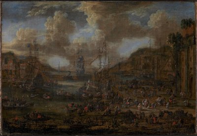 Southern Seaport com inúmeras figuras na costa de Peter II Casteels
