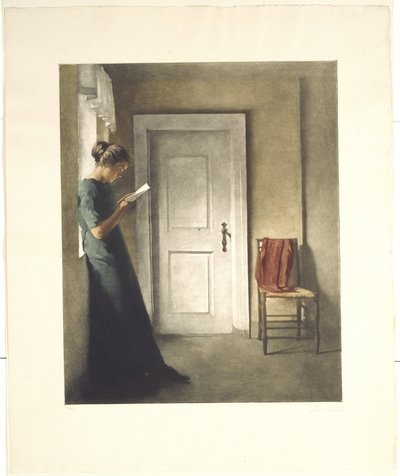 Interior com um xale vermelho de Peter Vilhelm Ilsted