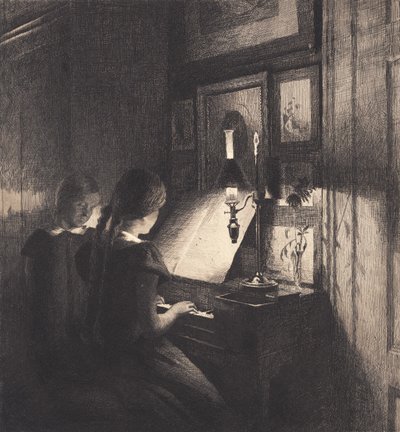 Duas meninas em um piano de Peter Vilhelm Ilsted