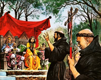 Agostinho prega ao rei Ethelbert de Peter Jackson