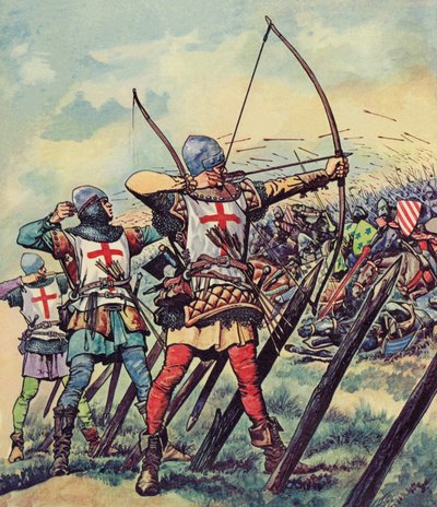 Arqueiros ingleses na Batalha de Crecy (cor litho) de Peter Jackson