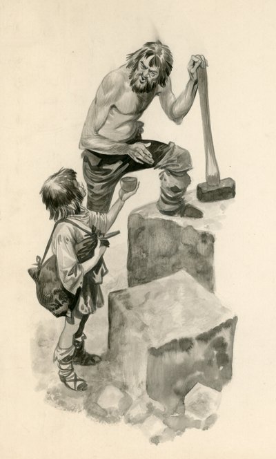Michelangelo, quando menino, ajudando cortadores de pedras em seu trabalho de Peter Jackson