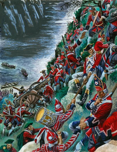 Os soldados britânicos fazem a árdua subida das alturas de Abraão para tomar Quebec de Peter Jackson