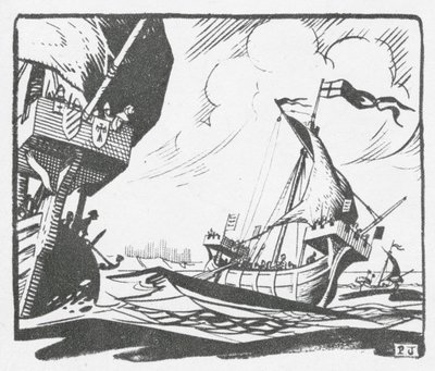 A frota dos Cinque Ports parte de Dover (litografia) de Peter Jackson