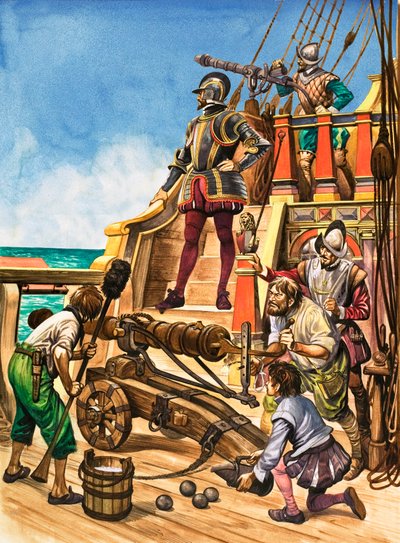 A vinda de armas. A tripulação de armas em um navio elisabetano de Peter Jackson