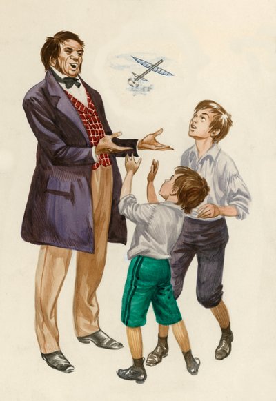 Os irmãos Wright como meninos, dado um avião de brinquedo por seu pai de Peter Jackson