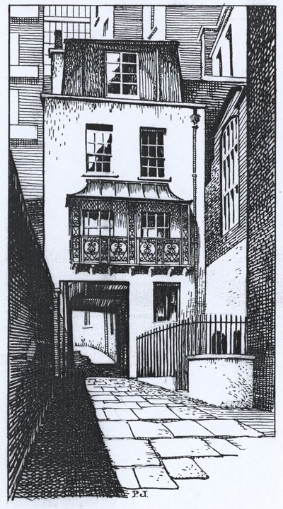 A antiga casa de vigia em Strand Lane (tinta no papel) de Peter Jackson
