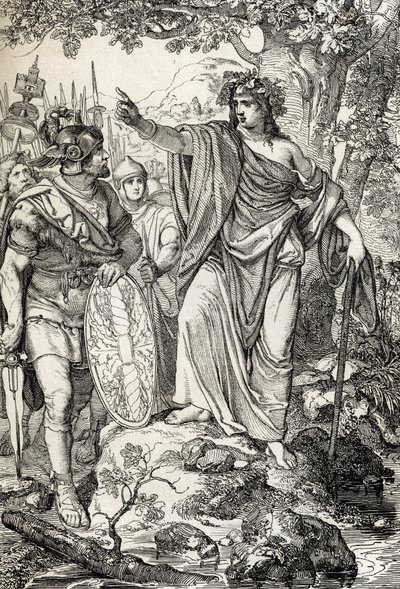 Campanhas de Germanicus: "Nero Claudius Drusus Germanicus (38-9 AC) e o seu exército encontra uma jovem mulher nas regiões entre os rios Weser e Elba, por volta de 12 AC" (Conquista da Germânia: o romance general Nero Claudius Drusus Germanicus e o seu exé de Peter Johann Nepomuck Geiger