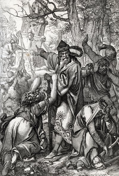 Imperador Carlos Magno (ca. 742-814) em guerra contra os saxões, 772 (Imperador Carlos Magno) durante as guerras dos saxões, 772) Desenho de penas do "Historische Memorabilian des In-und Auslandes" (Recordações Históricas) de Anton Ziegler de Peter Johann Nepomuck Geiger