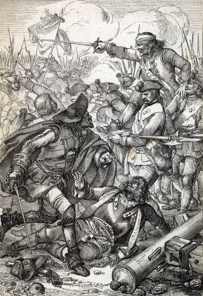 Grande Guerra do Norte: "A Batalha de Poltava (ou Pultawa) entre a Armee de Pedro I da Rússia e as tropas de Carlos XII da Suécia, 8/07/1709" (Grande Guerra do Norte: Batalha de Poltava, 8 de Julho de 1709) Desenho de penas de "Historische Memorabilian des de Peter Johann Nepomuck Geiger