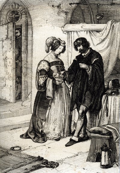 O Conde de Essex Robert Devereux (1565-1601) condenado à morte por traição entregou a Elizabeth Howard, Condessa de Nottingham e Dama de Honra de Elisabeth Iere de Inglaterra, um anel de juramento da sua lealdade à Rainha de Peter Johann Nepomuck Geiger