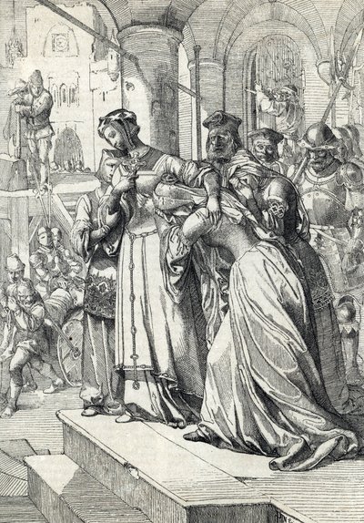 A execução de Lady Jane Grey (Jeanne Grey) (1537-1554) Jane Grey foi executada em 1554 na Torre de Londres (Execução de Lady Jane Grey) Desenho de penas de Anton Ziegler "Historische Memorabilian des In-und Auslandes" de Peter Johann Nepomuck Geiger