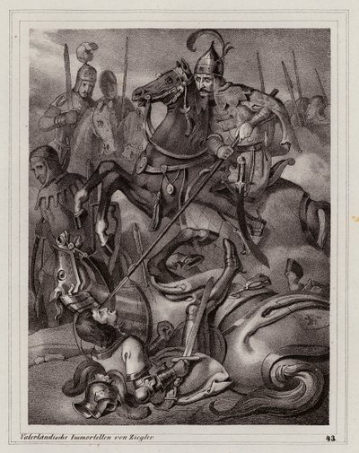 Morte de Frederico II da Áustria na batalha do rio Leitha de Peter Johann Nepomuk Geiger
