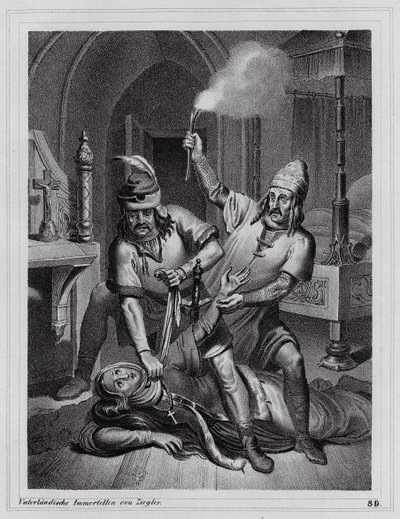 Assassinato de Ludmila da Boémia, 921 (gravura) de Peter Johann Nepomuk Geiger