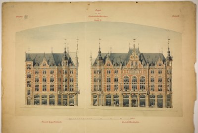 Rathskeller novo edifício, Halle (Saale), Saxônia-Anhalt, Alemanha, Elevações de Peter Joseph Weber