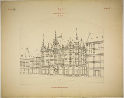 Rathskeller novo edifício, Halle (Saale), Saxônia-Anhalt, Alemanha, Perspectiva (inacabada) de Peter Joseph Weber