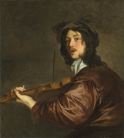 Um homem tocando violino, possivelmente um retrato do artista de Peter Lely
