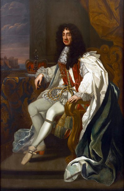 Barroco : Retrato de Carlos II de Inglaterra (1630-1685), nas vestes da Ordem da Jarreteira por Lely, Sir Peter (1618-1680). Óleo sobre tela, 213,5x140. Colecção Privada de Peter Lely