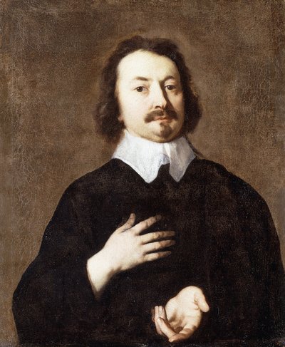Retrato de um cavalheiro, de comprimento médio, em preto com colarinho branco, de Peter Lely