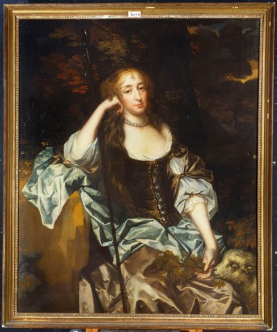 Retrato de uma senhora com seu cordeiro de estimação ao seu lado de Peter Lely