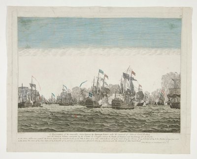 Uma representação da memorável ação entre a Frota Britânica sob o comando do Almirante Lord Rodney e a Frota Francesa comandada pelo Conde de Graffe, entre as ilhas de Domenica e Guadalupe 12 de abril de 1782 de Peter Mazell