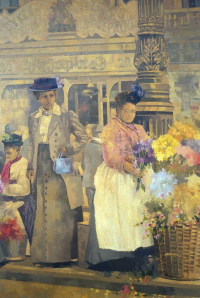 Vendedor de flores, Londres (óleo sobre tela) de Peter Miller