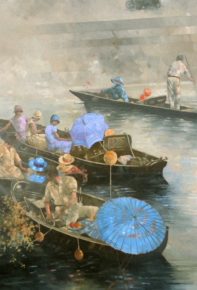 Punts on the Wey em Brooklands (óleo sobre tela) de Peter Miller