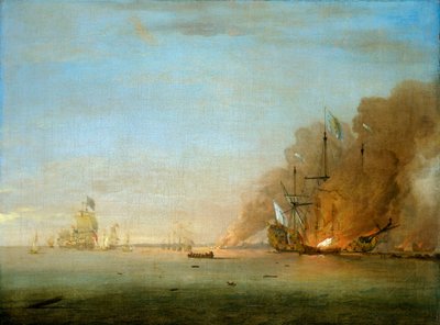 Destruição do "Soleil Royal" na batalha de La Hogue, 23 de maio de 1692 de Peter Monamy