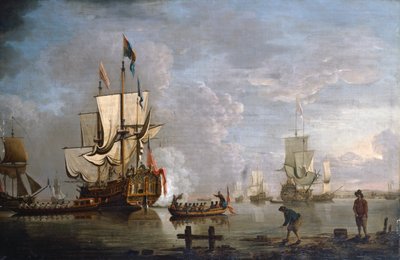 The Morning Gun: HMS Peregrine off Rochester (óleo sobre tela) de Peter Monamy