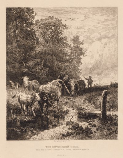 O rebanho que retorna, c. 1885 de Peter Moran