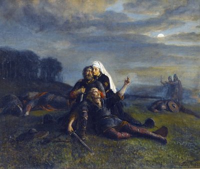 Bataille de Stiklestad (29 juillet 1030) - After the Battle - par Peter Nicolai Arbo (1831-1892), - Óleo sobre tela, 51x61,5 - Coleção Privada de Peter Nicolai Arbo