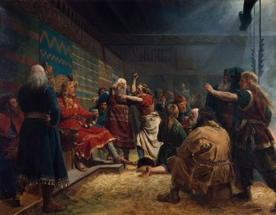 Haakon o bom e os agricultores no sacrifício da gaiola de Peter Nicolai Arbo