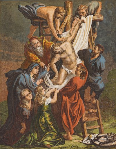 Descida de Jesus Cristo da Cruz (litografia a cores) de Peter Paul (after) Rubens