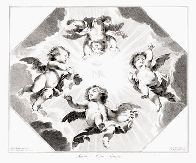 Quatro crianças anjos celebrando a Virgem Maria. de Peter Paul (after) Rubens