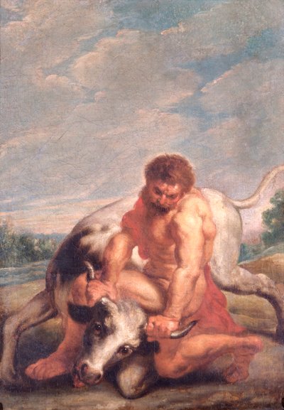 Hercules Wrestling With Achelous In The Form Of A Bull (óleo sobre tela) de Peter Paul (after) Rubens