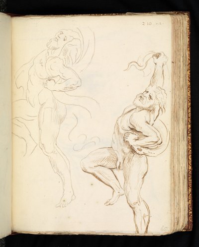 Dois estudos de Laocoonte, um com as serpentes transformadas em cortina (grafite, caneta e tinta marrom sobre papel vergão) de Peter Paul (after) Rubens