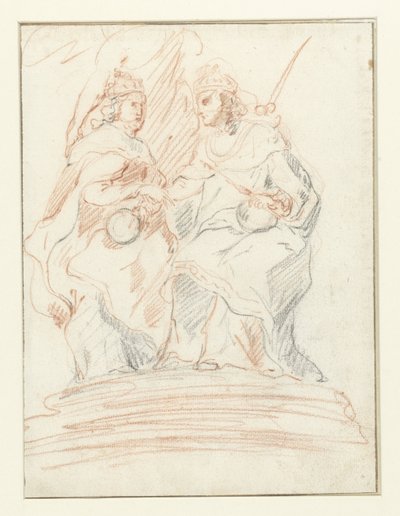 Rei e uma rainha em um trono, atrás deles está Fama Cristo e Maria de Peter Paul Rubens (possibly)