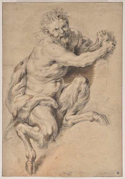 Um fauno agarrando um cacho de uvas de Peter Paul Rubens