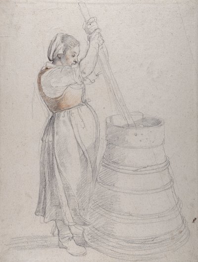 Uma Camponesa Manteiga de Cortiça (giz preto e vermelho com caneta em papel branco) de Peter Paul Rubens