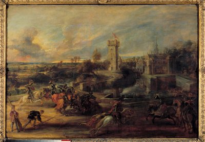 Um torneio perto dos fossos do Castelo de Steen (Idade Média). Pintura flamenga de Pierre Paul (Pierre-Paul) Rubens (ou Peter Paul ou Petrus Paulus) (1577-1640) de Peter Paul Rubens