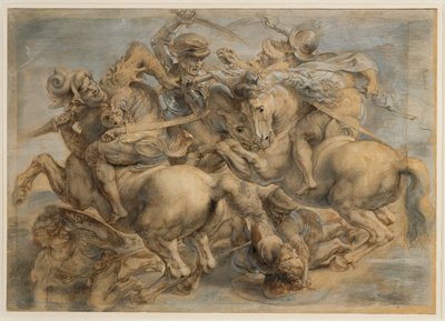 Batalha de Anghiari (tinta castanha, pedra preta, pincel, caneta, aguçada com guache e branco de chumbo) de Peter Paul Rubens