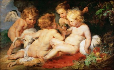 Cristo e João Batista como crianças com dois anjos - Pieter Paul Rubens (1577-1640). Óleo sobre madeira, c. 1615-1620. Dimensão : 76,5x122,3 cm. Museu de História de Arte, Vienne de Peter Paul Rubens