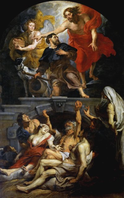Cristo designando Saint Roch como santo padroeiro das vítimas da peste, 1623-1626. de Peter Paul Rubens